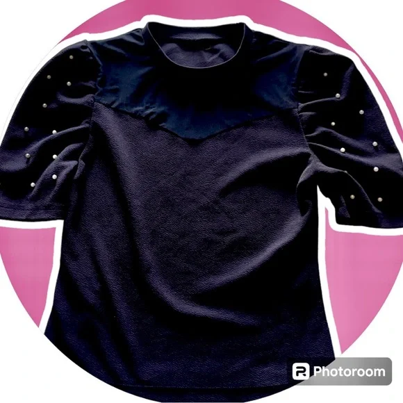 SHEIN sexy lil top, mesh & pearl accents on black, mock turtleneck, M. NWOT - Picture 8 of 8